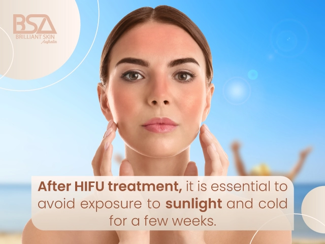 Important aftercare warning after HIFU treatment – avoid sunlight and protect skin from exposure.