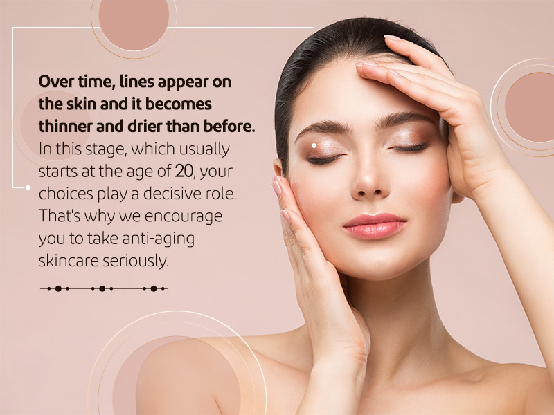Over time, lines appear on the skin and it becomes thinner and drier than before.
