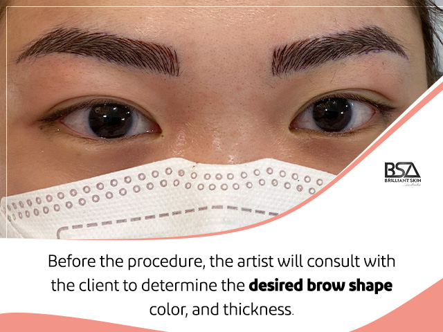 Thickening eyebrows with microblading