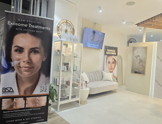 Client lounge and check-in zone at Brilliant Skin Australia