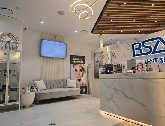 Client lounge and check-in zone at Brilliant Skin Australia