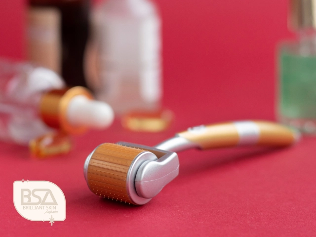 Gold derma roller used for skin needling treatments