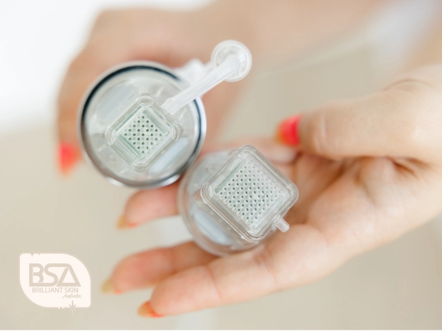 Close up view of microneedling cartridge needle heads