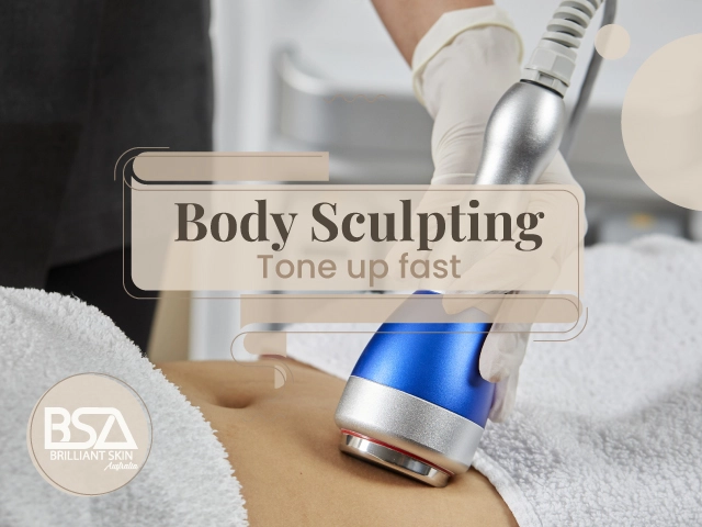 Body sculpting session focusing on abdomen using blue treatment device
