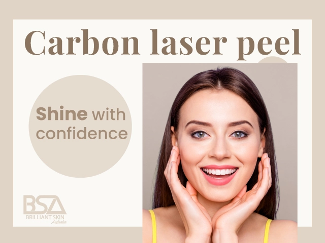 Model promoting smooth glowing skin after carbon laser peel