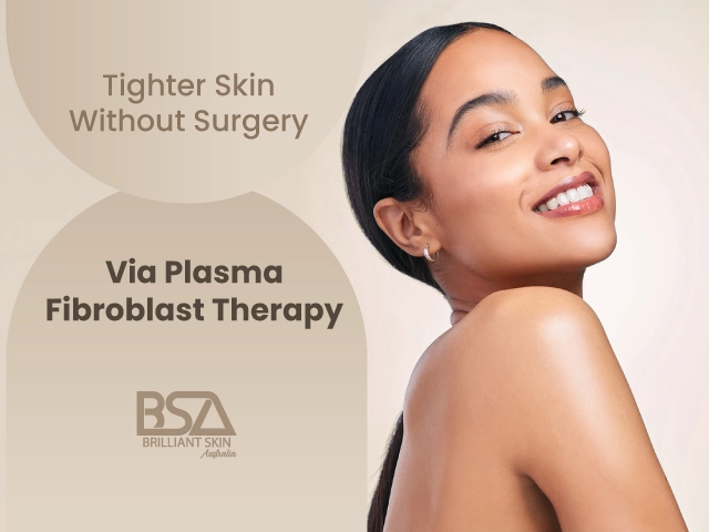 Model showcasing smoother, tighter skin achieved through plasma fibroblast therapy